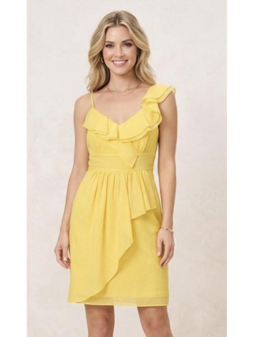 Gianni Bini Lucia Marigold One-Shoulder Ruffle Dress NWT